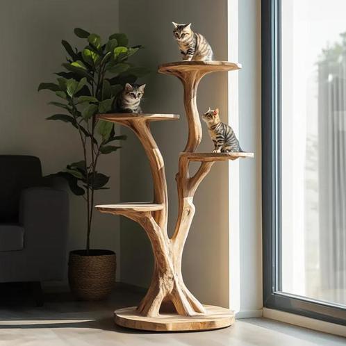 Handgemaakte Houten Boomvormige Krabpaal – Stijlvol, Dieren en Toebehoren, Krabmeubelen, Nieuw, Krabpaal, Ophalen of Verzenden