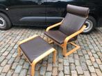 vintage IKEA poang zetel + voetenbank LEDER, Ophalen, Gebruikt, Gebruiksvoorwerp