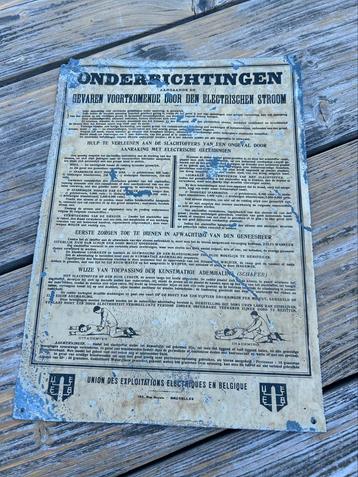 Retro emaille veiligheidsbord Electriciteit 1950 beschikbaar voor biedingen
