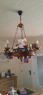 Houten landelijke Kroonluchter  diameter 80cm , 45€, Huis en Inrichting, Lampen | Kroonluchters, Ophalen, Gebruikt, Glas, Landelijk