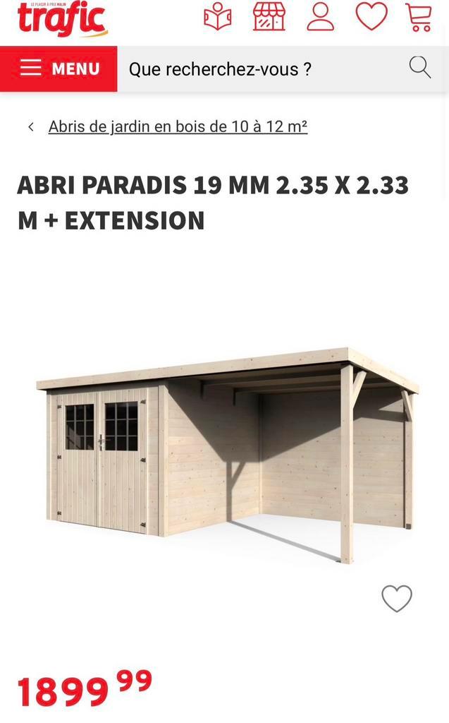 Abri 461cm x 233cm avec Auvent, Jardin & Terrasse, Abris de jardin, Neuf, Abri de jardin, Bois, 200 à 400 cm, 2 fenêtres, Avec auvent