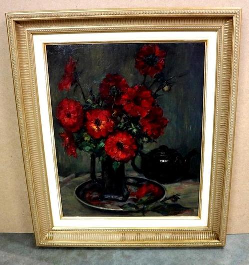 Leo LANCKNEUS, rode bloemen, Antiek en Kunst, Kunst | Schilderijen | Klassiek, Ophalen of Verzenden