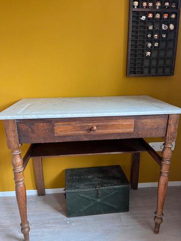 Vintage sidetable - tafel - bureau met marmeren blad 