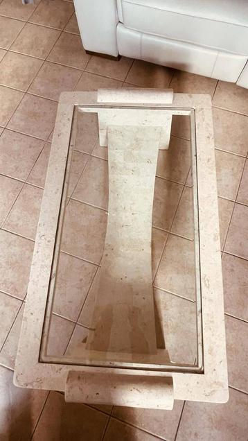 Salontafel marmer/glas, Huis en Inrichting, Tafels | Salontafels, Ophalen, Zo goed als nieuw, Glas