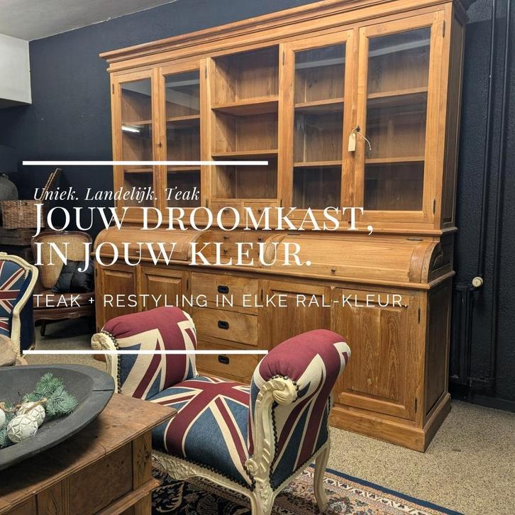 Teakhouten buffetkast vitrinekast boekenkast | Actie, Huis en Inrichting, Kasten | Boekenkasten, Teakhout, Ophalen of Verzenden