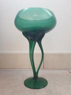 Vintage Groene Glazen Vaas Schaal, Enlèvement, Utilisé, Vert, Verre