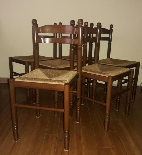 6 massief houten stoelen met rieten zitting, Huis en Inrichting, Stoelen, Zo goed als nieuw, Vijf, Zes of meer stoelen, Hout, Overige materialen
