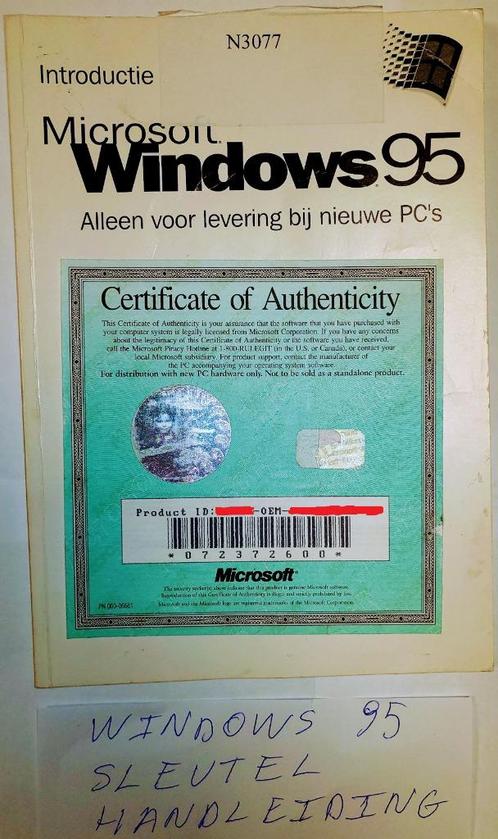 Windows 95 handleiding en activatiecode, Computers en Software, Besturingssoftware, Gebruikt, Windows, Ophalen of Verzenden
