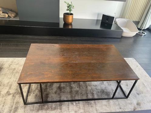 Salon tafel hardhout en staal, Huis en Inrichting, Tafels | Salontafels, Gebruikt, Minder dan 50 cm, 50 tot 100 cm, 100 tot 150 cm