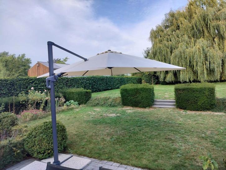 Zweefparasol Schneider Rhodos Twist, 300x300 cm, natuur, Tuin en Terras, Parasols, Zo goed als nieuw, Zweefparasol, 3 tot 4 meter