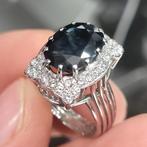 18 karaat heel mooi witgoud ring Diamanten & Saphir, Ophalen, Wit, Zo goed als nieuw, Met edelsteen