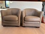 2 Lederen kuipzetels in Taupe kleur, Moins de 75 cm, Landelijk, Enlèvement, Utilisé