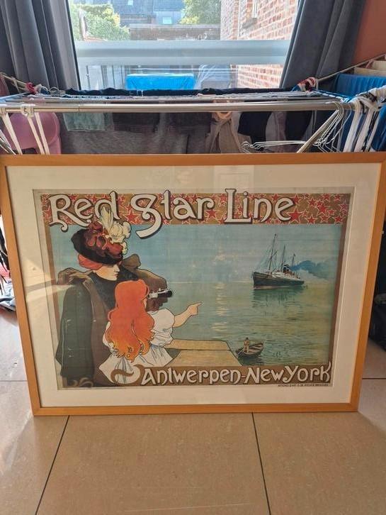 Grote vintage ingekaderde poster Red Starline, Antiek en Kunst, Kunst | Litho's en Zeefdrukken, Ophalen