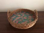 Retro vintage rieten plateau dienblad rond met greepjes, Ophalen of Verzenden, Zo goed als nieuw, Rond