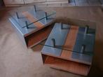 2 design bijzettafeltjes op wieltjes, Huis en Inrichting, Tafels | Bijzettafels, Ophalen, Zo goed als nieuw, Vierkant, Overige materialen