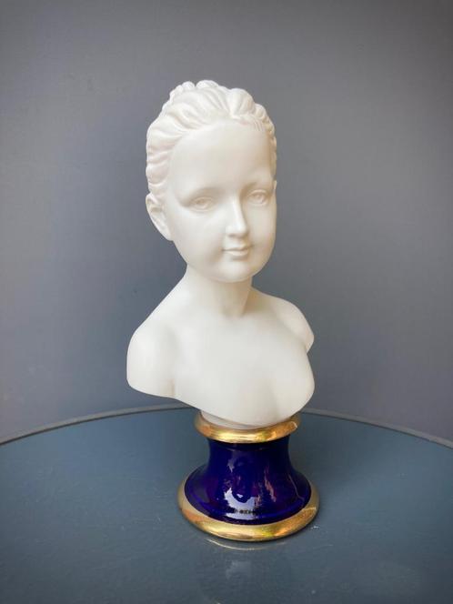 Kobaltblauwe buste van bisque en porselein met gouden rand, Antiek en Kunst, Antiek | Porselein, Ophalen of Verzenden