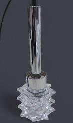 70's vintage chromé en glazen hanglamp, Gebruikt, Hanglamp, Ophalen of Verzenden, Glas