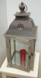 Lantaarn "rustiek" met hout en metaal = terras Kaars 8 euro, Tuin en Terras, Ophalen