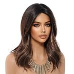 Pruik halflang haar in laagjes met pony kastanjebruin met ca, Envoi, Neuf