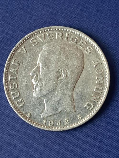1942 Suède 1 couronne en argent KM# 786.2 rare, Timbres & Monnaies, Monnaies | Europe | Monnaies non-euro, Monnaie en vrac, Autres pays
