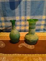 2 Vintage groene scavo-glazen vazen, Antiek en Kunst, Antiek | Vazen, Ophalen