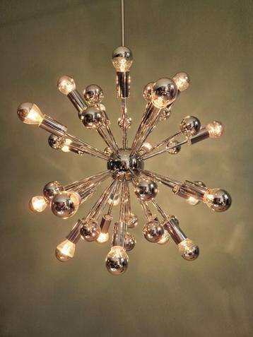 Lustre Sputnik en métal chromé, 20 points lumineux, 1970