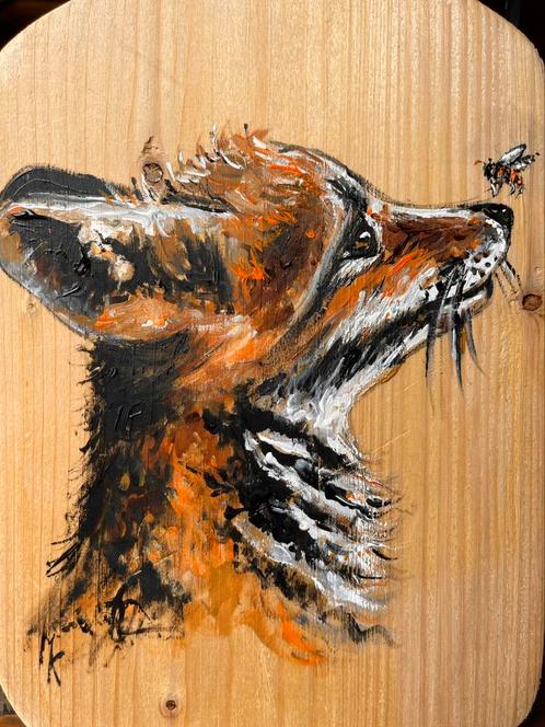Schilderij vosje op hout door Mk Art, Antiek en Kunst, Kunst | Schilderijen | Klassiek, Ophalen of Verzenden