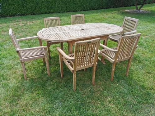 teak tuinset, tafel+stoelen, Tuin en Terras, Tuinsets en Loungesets, Zo goed als nieuw, Tuinset, Teakhout, Ophalen