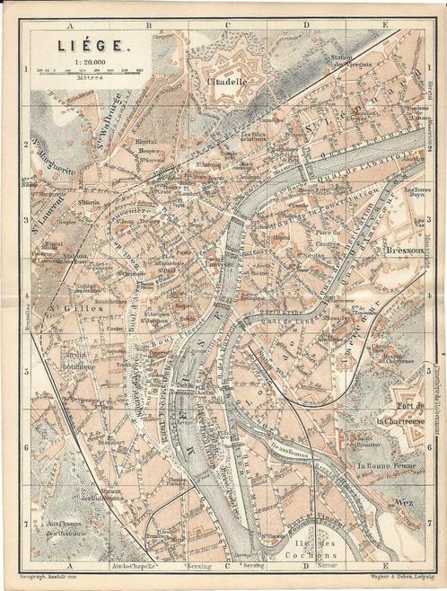 1897 - Liège - plan de la ville, Antiquités & Art, Art | Eaux-fortes & Gravures, Envoi