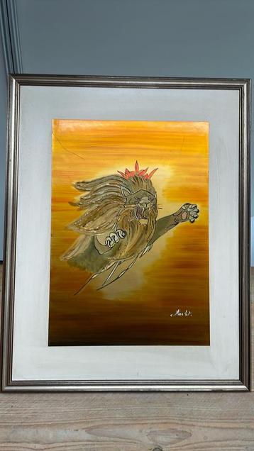 Groot kunstwerk gesigneerd van een leeuw (sterrenbeeld) beschikbaar voor biedingen