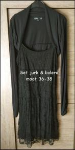 Mooie zwarte kanten set jurk & bolero Spirituel 36-38, Zo goed als nieuw, Spirituel, Maat 36 (S), Zwart