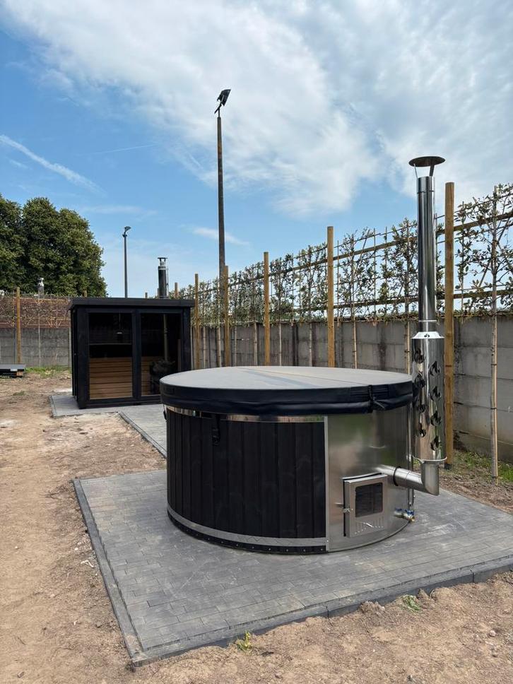 Combi deal, Panorama buitensauna met full option hottub, Sport en Fitness, Sauna, Nieuw, Ophalen of Verzenden