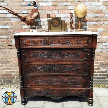 Antieke Spaanse dressoir (1860) Alfonso XII marmer blad beschikbaar voor biedingen