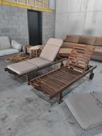 Teakhouten zonnebed met kussen 2 stuks, Ophalen