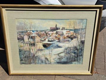 huile encadre village enneige signe maurice boucard beschikbaar voor biedingen