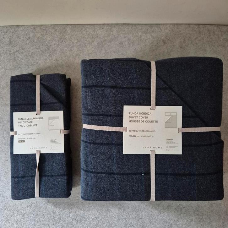 Zara home, groot dekbedovertrek,en kussenslopen in flanel, Huis en Inrichting, Slaapkamer | Beddengoed, Dekbedovertrek, Blauw