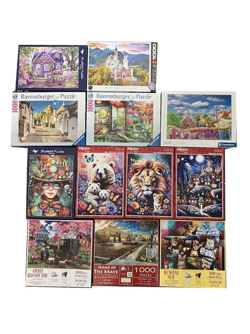 Set van 12 puzzels van 1000 stukjes, Hobby en Vrije tijd, Denksport en Puzzels, Zo goed als nieuw, Legpuzzel, 500 t/m 1500 stukjes