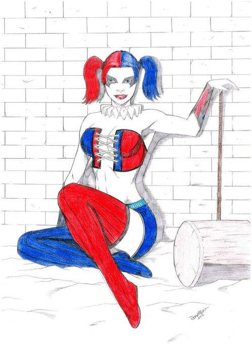 Harley Quinn artist Davi Alves - originele kleurtekening 1, Antiek en Kunst, Kunst | Tekeningen en Fotografie, Verzenden