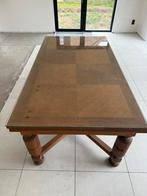 Mooie tafel, volle eik, incl glazen tablet (h81 b110 l200), Huis en Inrichting, Ophalen, Zo goed als nieuw
