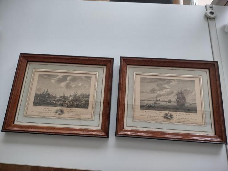 2 Gravures van Nicolas Ozanne (zie foto’s & omschrijving), Antiek en Kunst, Kunst | Etsen en Gravures, Ophalen