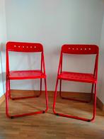 2 vintage rode metalen stoelen, Ophalen of Verzenden, Gebruikt, Rood, Metaal