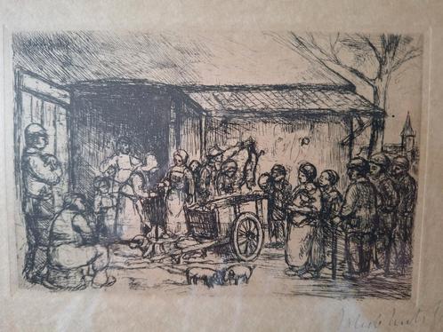 Ets Jakob Smits "De varkenskooplieden" gesigneerd, Antiek en Kunst, Kunst | Etsen en Gravures, Ophalen of Verzenden