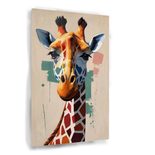 Modern portret giraffe Glasschilderij 100x150cm + Ophangsyst, Huis en Inrichting, Woonaccessoires | Wanddecoraties, Nieuw, Verzenden
