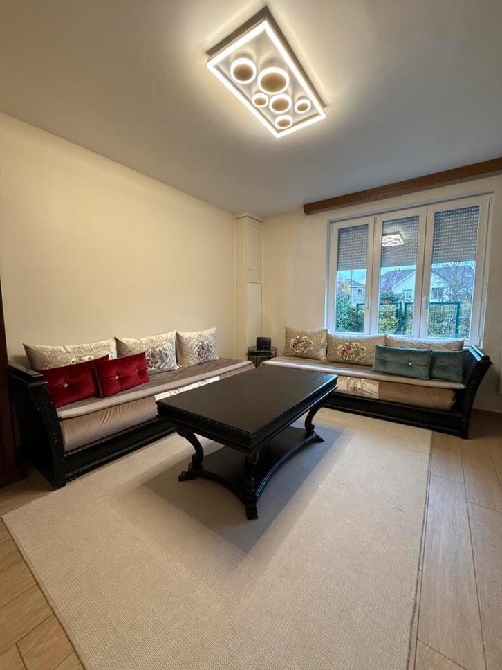 Salon marocain complet en bois massif sculpté + table, Maison & Meubles, Canapés | Coins salons complets, Comme neuf, Bois, Enlèvement