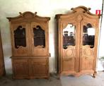 Set van 2 antieke vitrinekasten in geloogde eik Normandische, Huis en Inrichting, Kasten | Vitrinekasten, Eikenhout, 25 tot 50 cm