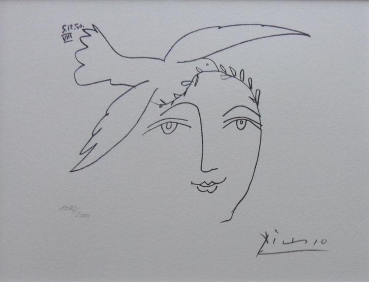 PABLO PICASSO / VREDESDUIF / ZW-W LITHO / 30x40cm / PASSE, Antiek en Kunst, Kunst | Litho's en Zeefdrukken, Ophalen of Verzenden