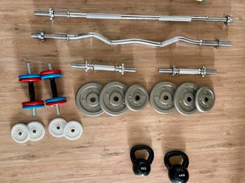 Halterset, Kettlebell, gewichten (krachttraining en fitness), Sport en Fitness, Ophalen, Zo goed als nieuw, Rug, Halterset