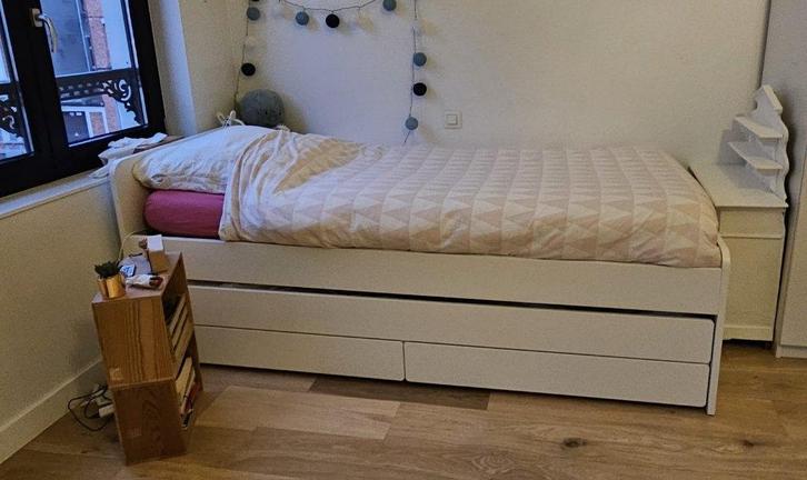 Lit (1 lit + 1 lit tiroirs) + 2 matelas, Maison & Meubles, Chambre à coucher | Lits, Comme neuf, Une personne, 80 cm, 200 cm, Bois