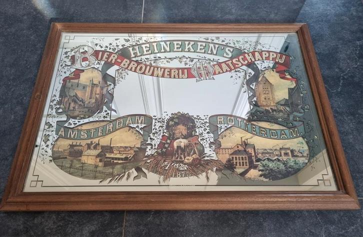 Barspiegel Heineken, Antiek en Kunst, Antiek | Spiegels, 50 tot 100 cm, Minder dan 100 cm, Rechthoekig, Ophalen of Verzenden