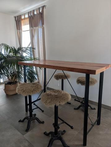 vida xl ontbijt/bartafel met verstelbare krukken mangohout beschikbaar voor biedingen